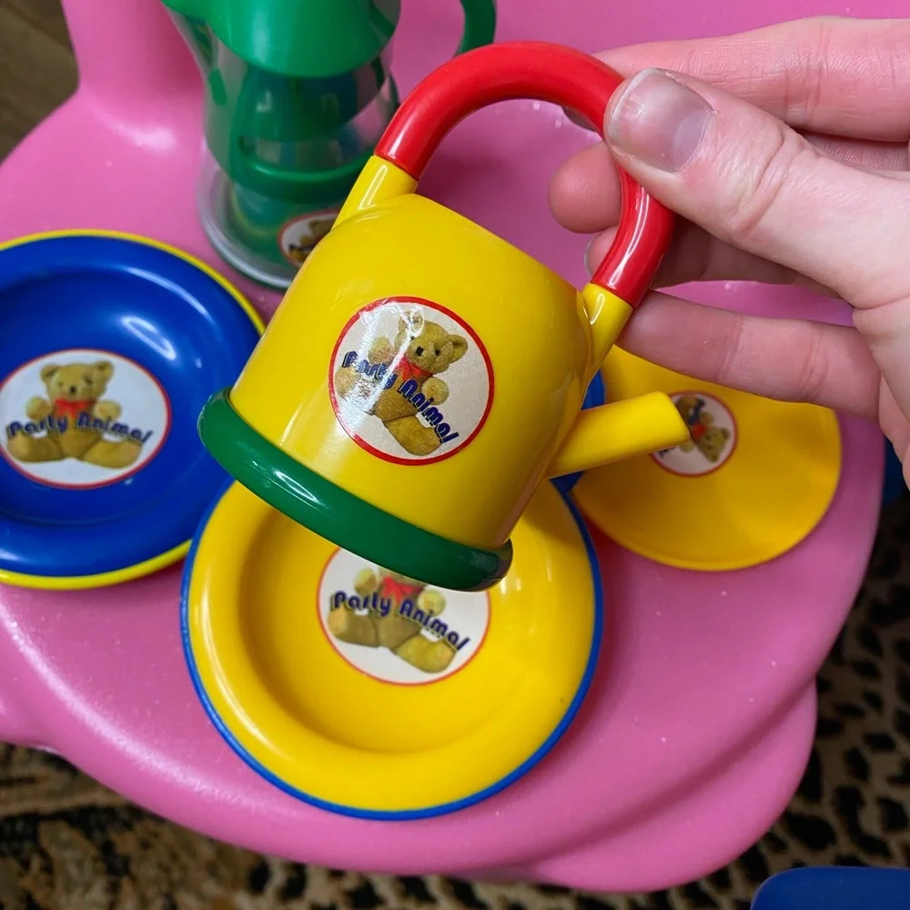 RARE vintage bear Kids Tea Set - Green, Yellow, Blue